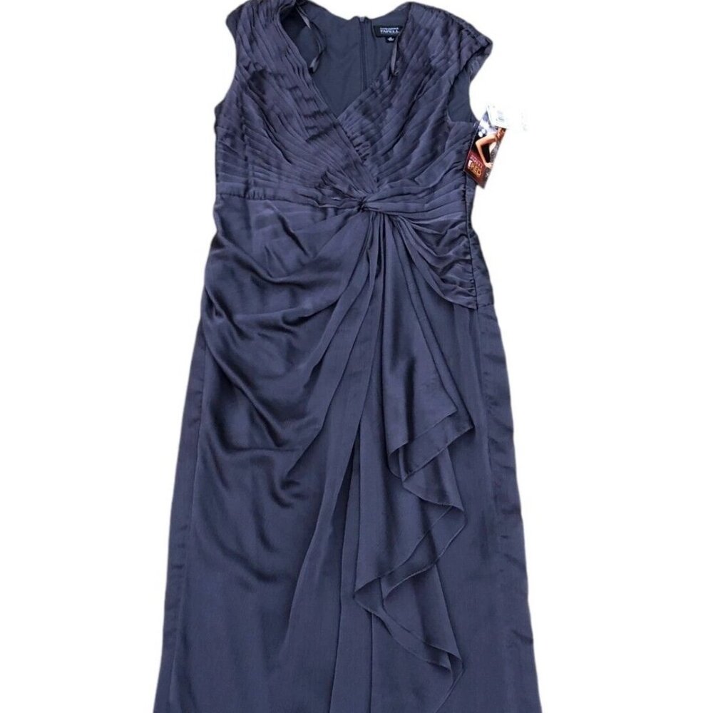 ADRIANNA PAPELL Gown Dress 12 Women's Full Length Sleeveless V Neck Grey NWT